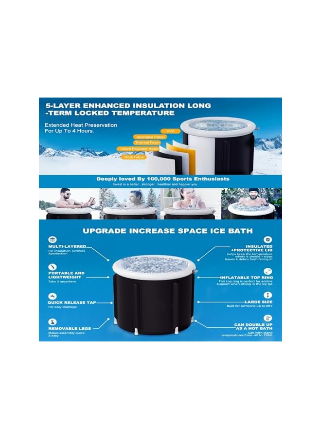 Portable Folding Bathtub, Soaking & Spa Tub for Shower, Foldable Polar Pod, Inflatable Arctic Pod Ice Bath, Ice Barrel Cold Plunge for Cold Water Therapy and Athletes Adults Recovery Training