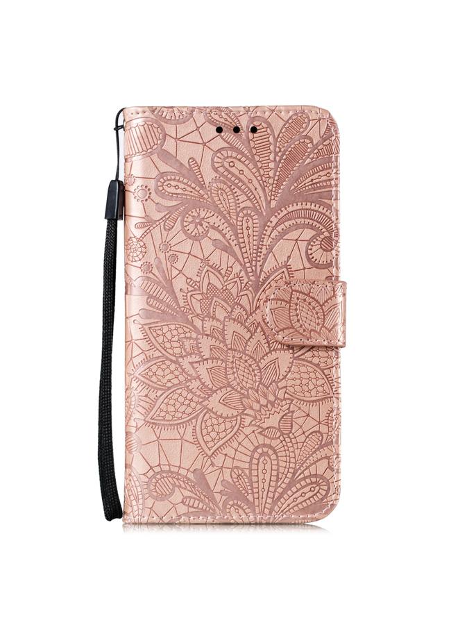 اس-توب جراب لهاتف LG K50S، جراب جلدي أفقي قابل للطي بنقش زهور الدانتيل مع حامل وفتحات للبطاقات ومحفظة وإطار صورة وحبل تعليق - Image 2