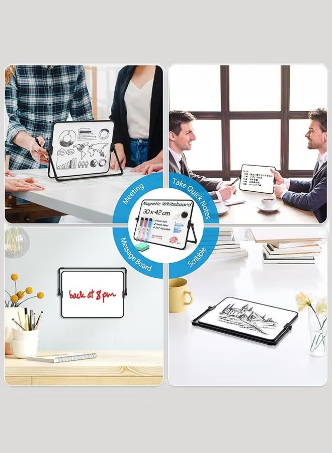 DELGREEN Double Sided Magnetic Desktop Whiteboard  Dry Erase Small White Board with Stand A3 Mini Whiteboard with Stand Desk Stable Meeting Notebook for Noting Working Memo School Home Business Office 11.81*16.54in(30x42cm) - Image 5