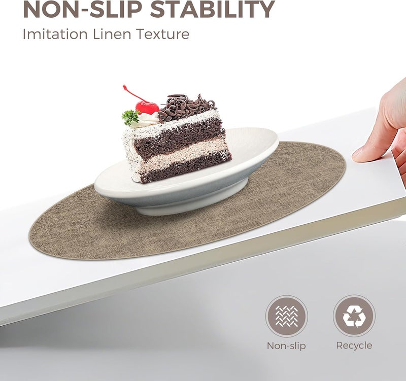 NCUE 13" Round Placemats Set of 6, Reversible Faux Leather Heat Resistant Table Mats, Waterproof Oilproof Wipeable Table Protective Placemats for Vinyl, Washable for Indoor & Outdoor Use (6, Light Coffee) - Image 4