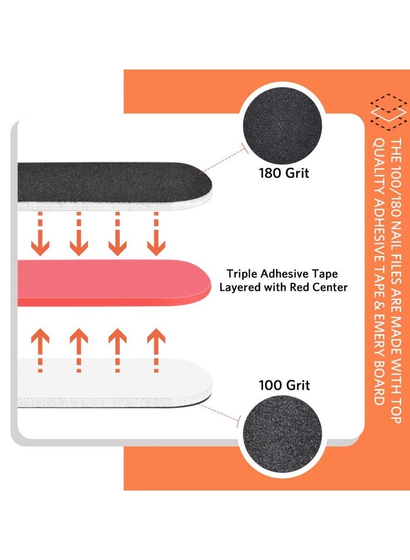 Nail Files and Buffers, Professional Manicure Tools Kit Rectangular Art Care Buffer Block Tools 100/180 Grit 12Pcs/Pa(Black)