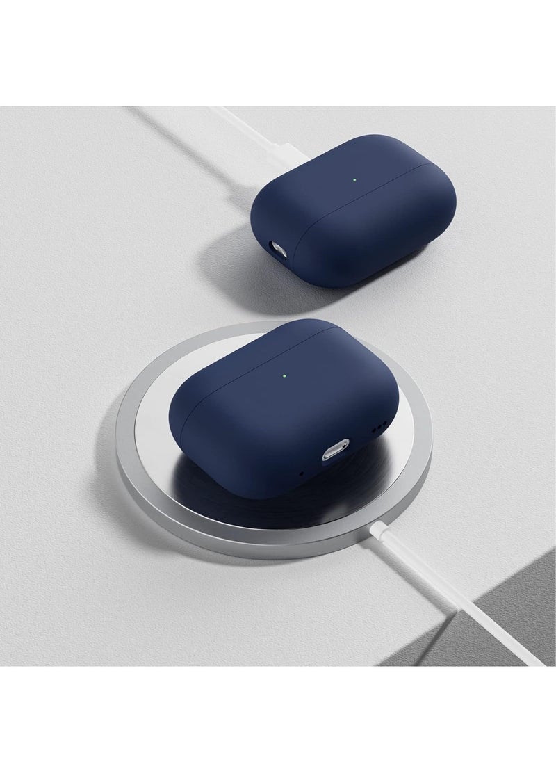 Compatible with AirPods Pro 2 Case (2022), Protective Liquid Silicone Case Cover for AirPods Pro 2nd Generation with Lanyard Soft Skin Front LED Visible Silicone Case-Navy Blue