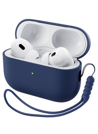 Compatible with AirPods Pro 2 Case (2022), Protective Liquid Silicone Case Cover for AirPods Pro 2nd Generation with Lanyard Soft Skin Front LED Visible Silicone Case-Navy Blue - pzsku/Z074025BC0CE20DD0FAB1Z/45/_/1702988518/f3b1221f-fa20-4d36-b6ab-bcf4d41eb7f3