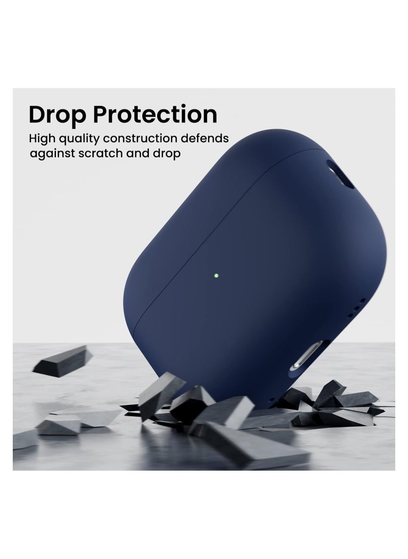 Compatible with AirPods Pro 2 Case (2022), Protective Liquid Silicone Case Cover for AirPods Pro 2nd Generation with Lanyard Soft Skin Front LED Visible Silicone Case-Navy Blue