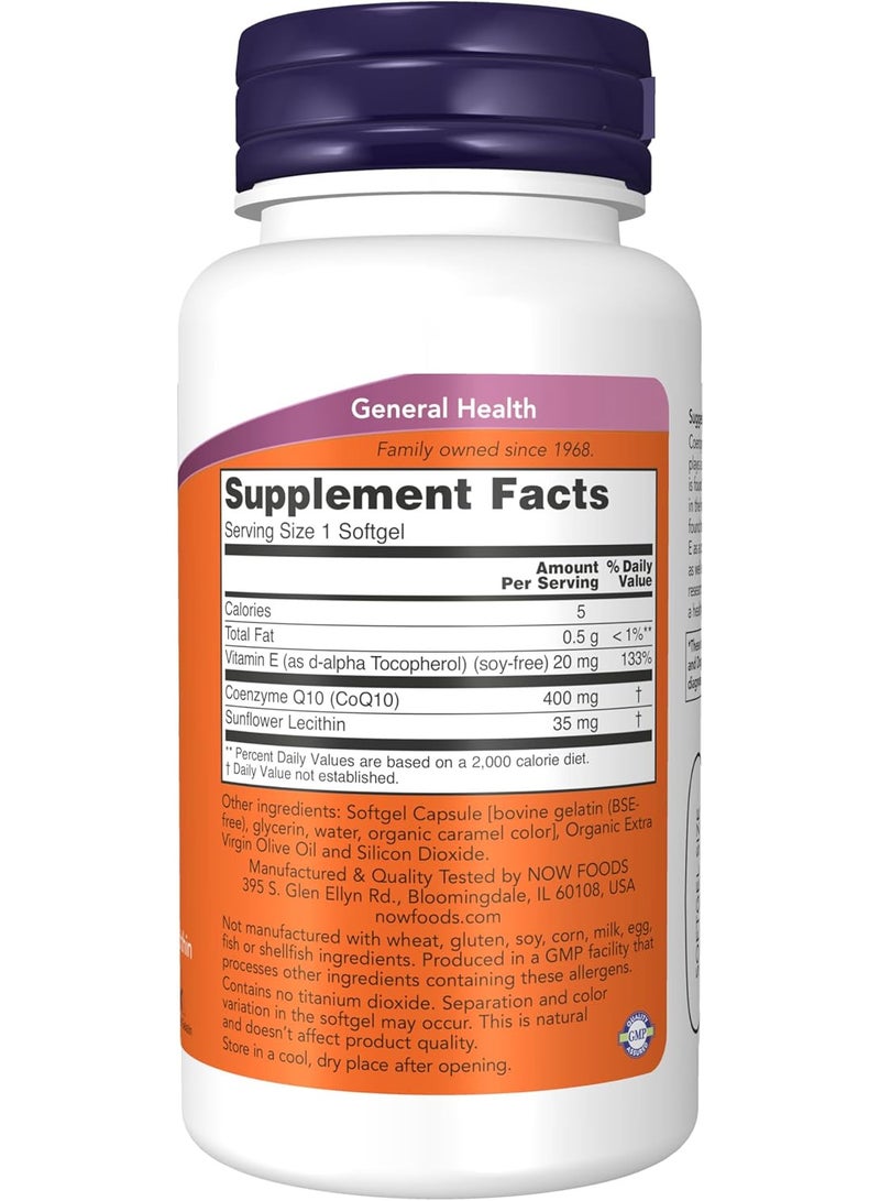 now CoQ10 400 mg, Pharmaceutical Grade, All-Trans Form produced by Fermentation, 30 Softgels - Image 2