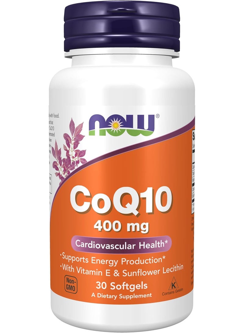 now CoQ10 400 mg, Pharmaceutical Grade, All-Trans Form produced by Fermentation, 30 Softgels - Image 1