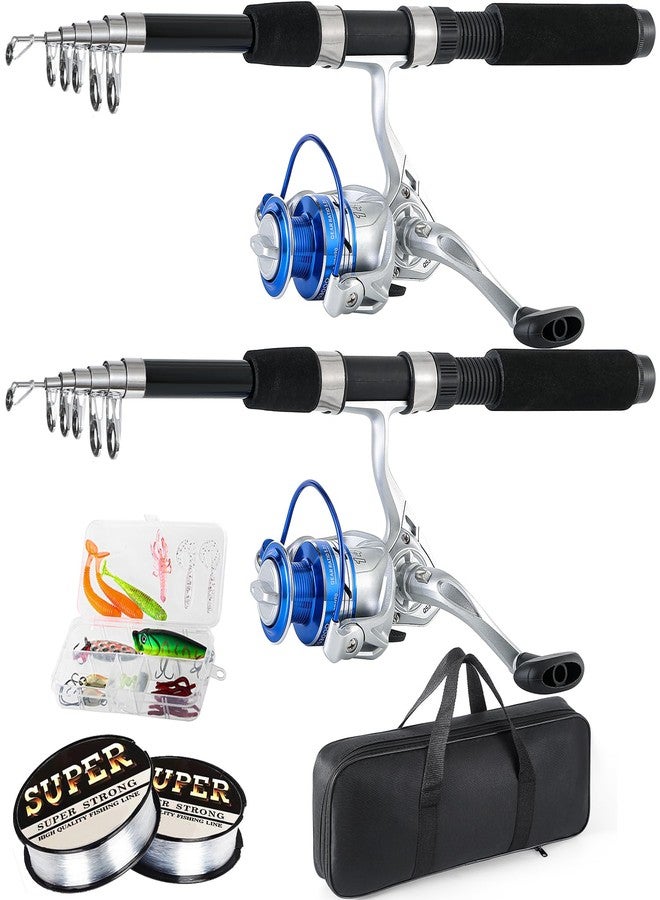 Tripquips Fishing Pole Combo, 6.9ft 2Pcs Telescopic Rods Set, Collapsible Carbon Fiber Fishing Rods, 2PCS Spinning Reel Set with Carrier Bag Freshwater Fishing Rod and Reel Combos Kits(2 Blue Combos) - Image 1