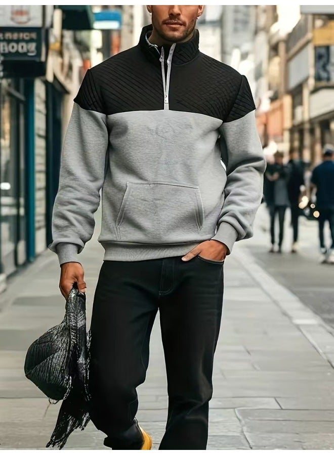 Popular Color-blocked Half-zip Pullover Outdoor Fashionable Casual Sweatshirt - Image 1