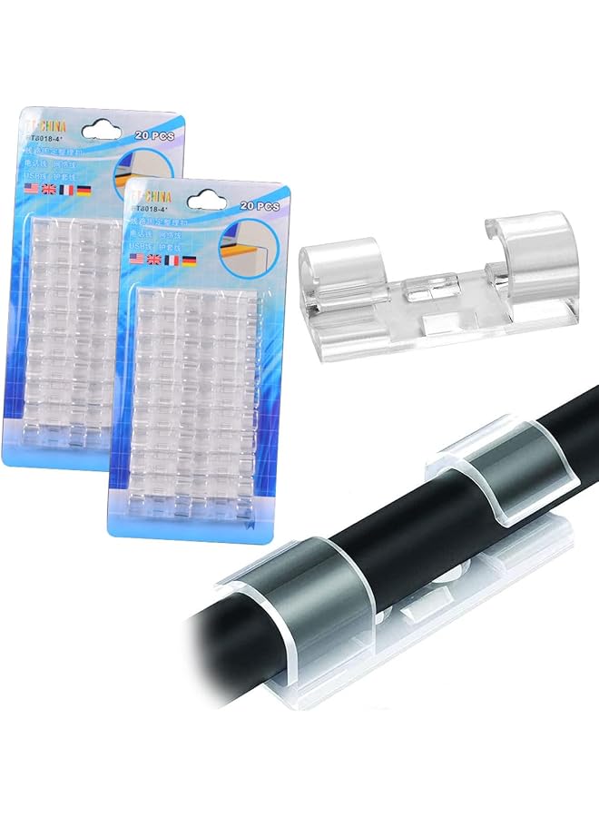 erorex 40Pcs Cable Clips Strong Self Adhesive Cable Management Clips Transparent Cord Holder Wire Clamp Cord Organizer For 6 8Mm Cables Indoor Outdoor - Image 1