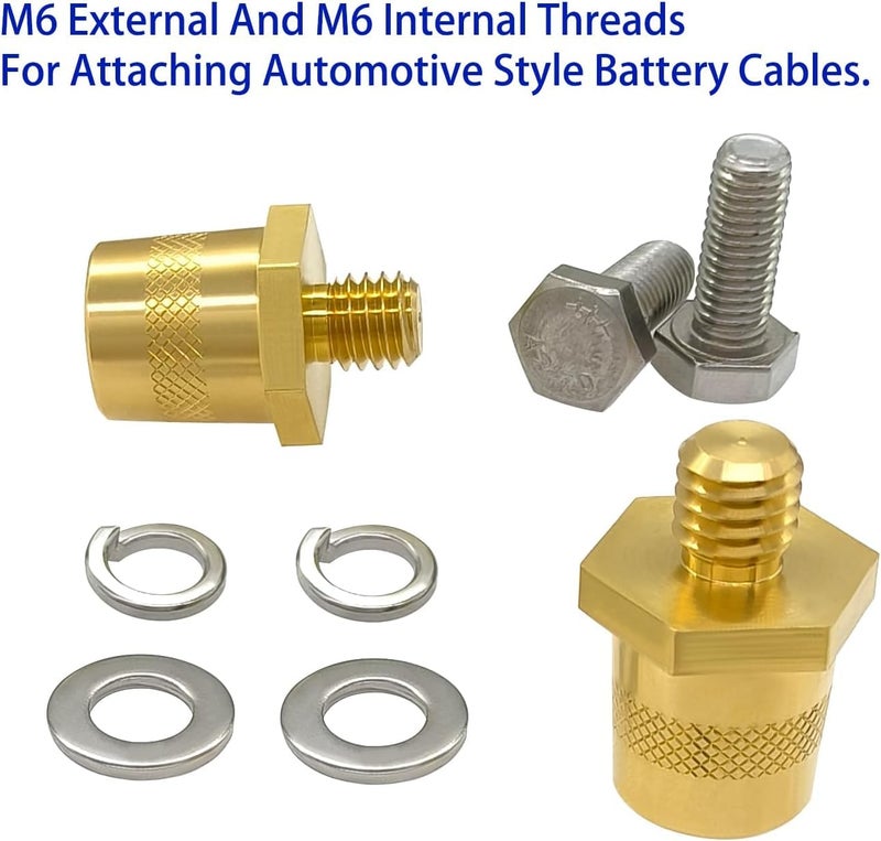 YSIL Battery Terminal Connector,Battery Side Or Top Post Terminal Adapter For M6,Brass Car Battery Thread Terminal Charging Post Extender Stud (4PCS) - Image 2