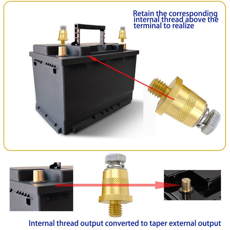 YSIL Battery Terminal Connector,Battery Side Or Top Post Terminal Adapter For M6,Brass Car Battery Thread Terminal Charging Post Extender Stud (4PCS) - Image 5