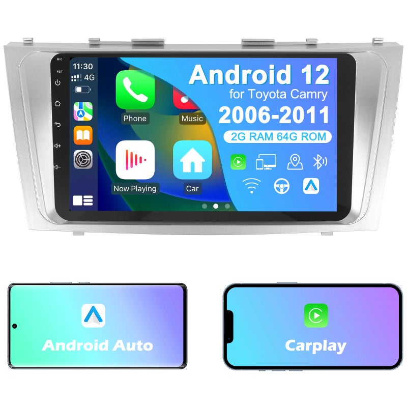 Generic Gdienty Car Radio Stereo for Toyota Camry 2006 2007 2008 2009 2010 2011, Android 12 2G + 64G GPS Navigation Wireless CarPlay/Android Auto, 9 inch IPS HD Touch Screen, Bluetooth, FM/RDS Radio Head Unit  - Image 1