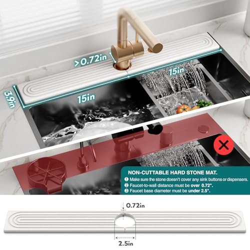 eormoe 30 Inch Faucet Mat for Kitchen Sink - Instant Dry Sink Protector for Countertop, Extra-Long Diatomaceous Earth Stone Sink Tray Around Faucet for Kitchen Bathroom RVs (Light Grey, 30" x 3.9") - Image 4