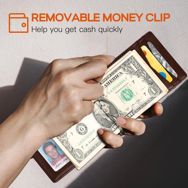 RUNBOX RFID Blocking Genuine Leather Slim Wallet for Men Bifold Minimalist Front Pocket Mens Wallet with Money Clip Thin Gift Box - Image 4