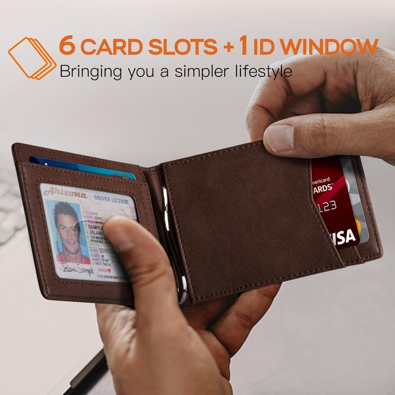 RUNBOX RFID Blocking Genuine Leather Slim Wallet for Men Bifold Minimalist Front Pocket Mens Wallet with Money Clip Thin Gift Box - Image 2
