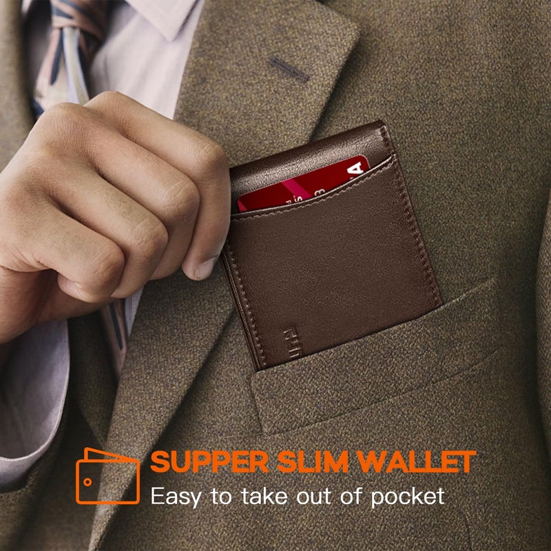RUNBOX RFID Blocking Genuine Leather Slim Wallet for Men Bifold Minimalist Front Pocket Mens Wallet with Money Clip Thin Gift Box - Image 5