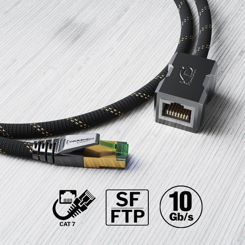 كيبل دايركت كابل تمديد إيثرنت 1م CAT 7 - من ذكر إلى أنثى - 10 جيجابت/ثانية - تظليف SF/FTP - مضفر - متوافق مع أجهزة الكمبيوتر، وأجهزة الكمبيوتر المحمولة، وأجهزة ألعاب الفيديو، والموجهات، والمودمات، والمحولات، والمحاور، ومقابس الشبكة - Image 2