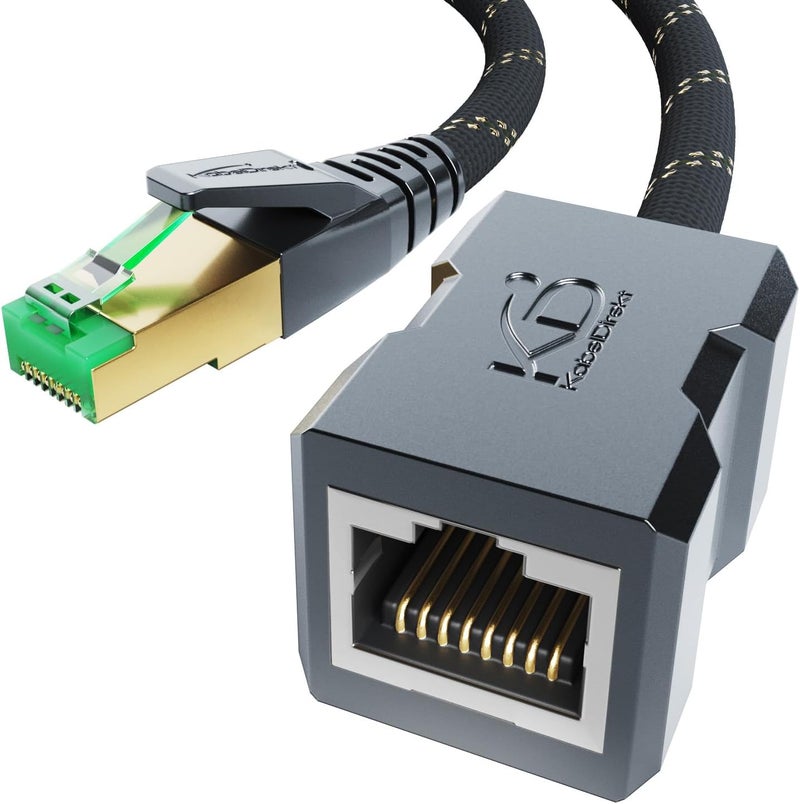 كيبل دايركت كابل تمديد إيثرنت 1م CAT 7 - من ذكر إلى أنثى - 10 جيجابت/ثانية - تظليف SF/FTP - مضفر - متوافق مع أجهزة الكمبيوتر، وأجهزة الكمبيوتر المحمولة، وأجهزة ألعاب الفيديو، والموجهات، والمودمات، والمحولات، والمحاور، ومقابس الشبكة - Image 1