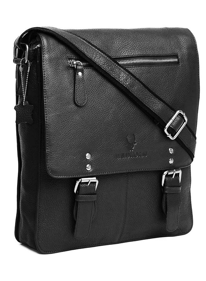 وايلدهورن حقيبة رسول من الجلد الأصلي WildHorn® مقاس 11.5 بوصة للرجال، حقيبة متعددة الأغراض، حقيبة مكتب، حقيبة سفر بحزام قابل للتعديل (أسود) - Image 1