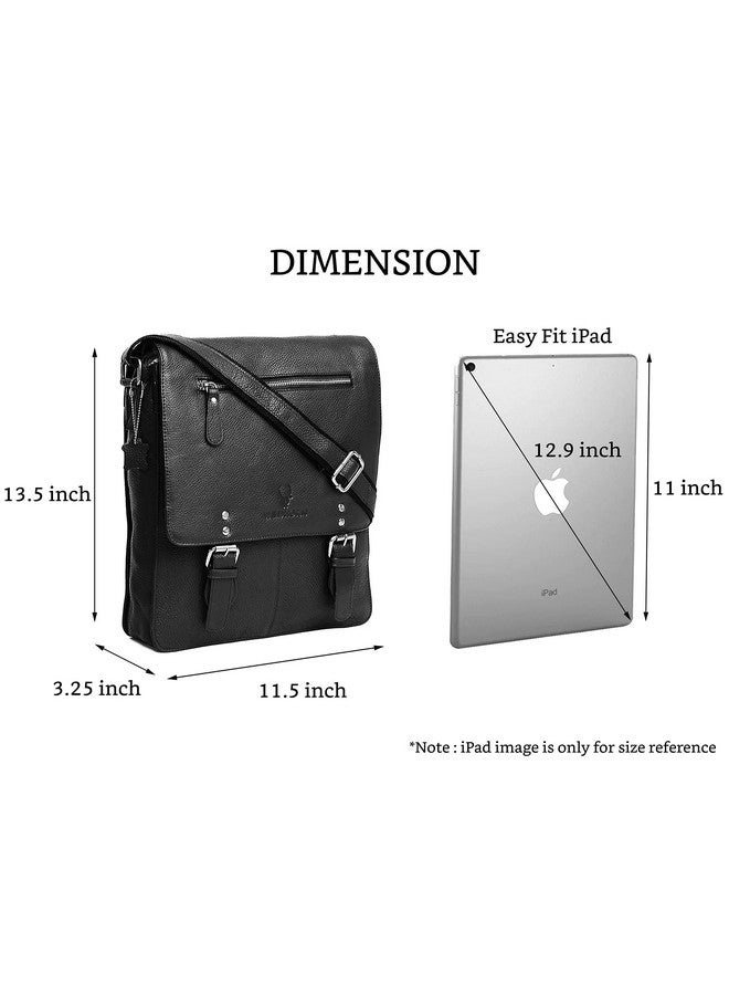 وايلدهورن حقيبة رسول من الجلد الأصلي WildHorn® مقاس 11.5 بوصة للرجال، حقيبة متعددة الأغراض، حقيبة مكتب، حقيبة سفر بحزام قابل للتعديل (أسود) - Image 3