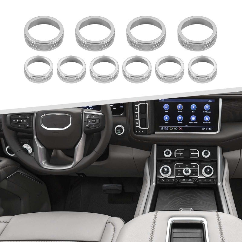 for 2019 Silverado Knob Cover Center Console Radio Volume Button Air Condition AC Ring Trim for Chevy SilveradoGMC Sierra 2019 for Chevy Suburban 2020 for Chevy TahoeGMC Yukon 2021 Silver