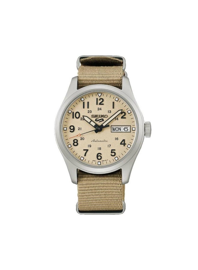 Seiko 5 Sports “Desert Kit” Automatic Watch SRPJ83K1, 36.4 mm Beige Dial, Stainless Steel Case & Beige Nylon Strap, 100 m WR - Image 4