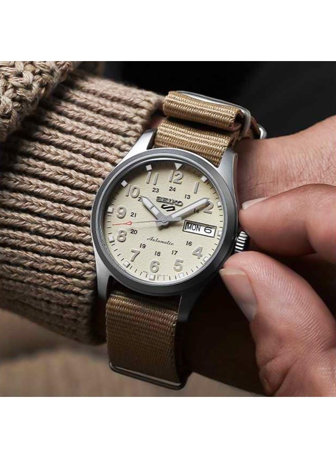 Seiko 5 Sports “Desert Kit” Automatic Watch SRPJ83K1, 36.4 mm Beige Dial, Stainless Steel Case & Beige Nylon Strap, 100 m WR - Image 5