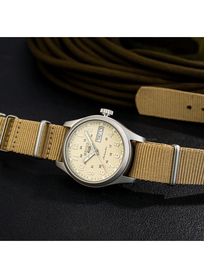 Seiko 5 Sports “Desert Kit” Automatic Watch SRPJ83K1, 36.4 mm Beige Dial, Stainless Steel Case & Beige Nylon Strap, 100 m WR - Image 2
