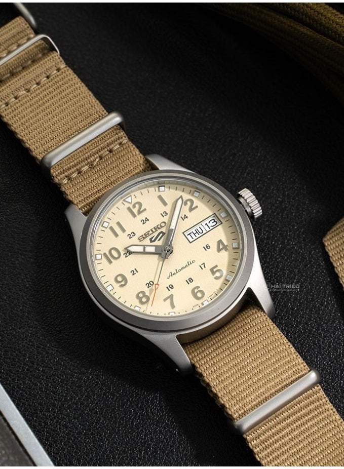 Seiko 5 Sports “Desert Kit” Automatic Watch SRPJ83K1, 36.4 mm Beige Dial, Stainless Steel Case & Beige Nylon Strap, 100 m WR - Image 1