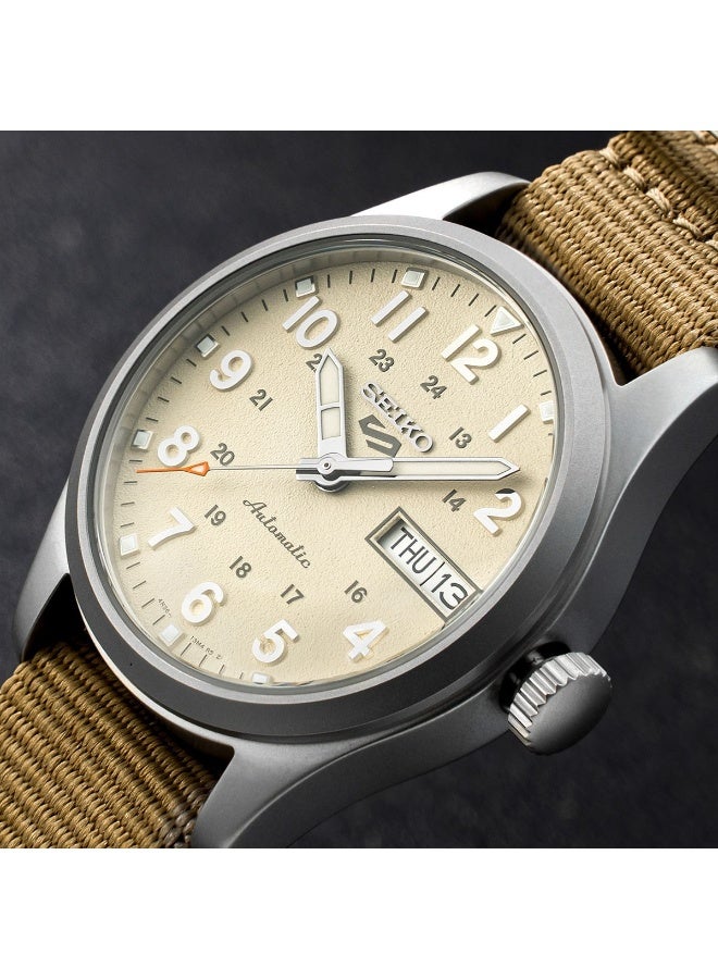Seiko 5 Sports “Desert Kit” Automatic Watch SRPJ83K1, 36.4 mm Beige Dial, Stainless Steel Case & Beige Nylon Strap, 100 m WR - Image 3