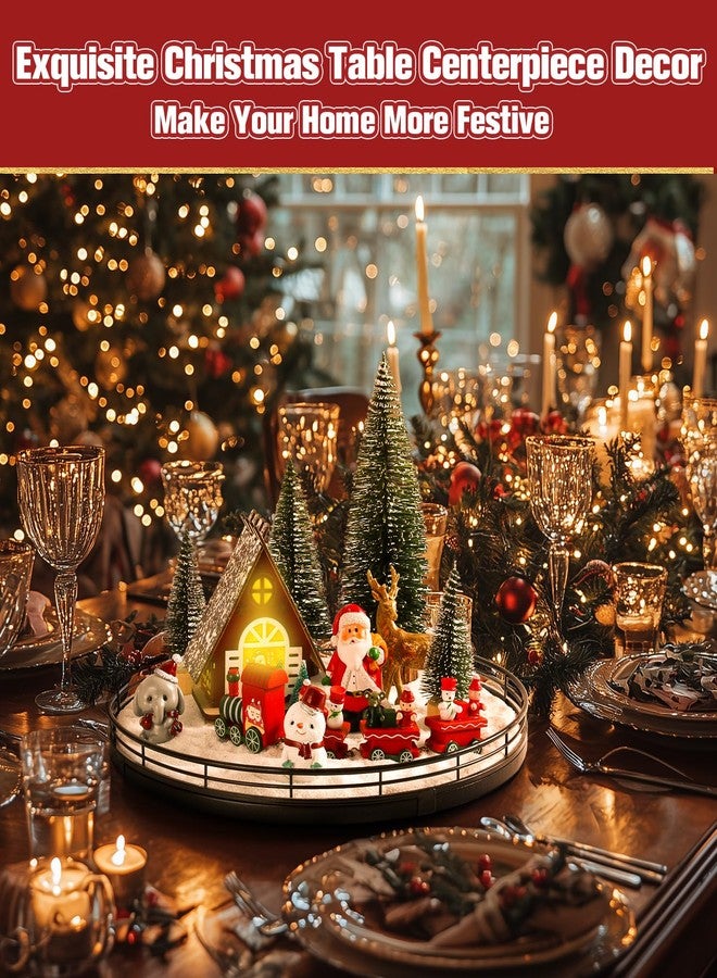 Oroyutor 12 Pcs Christmas Village Set - 13" Oak Wooden Lazy Susan with Santa Train, House & Trees – Indoor Christmas Centerpiece Decor for Holiday Coffee Table, Dining Table, or Mantel Decor - Image 2