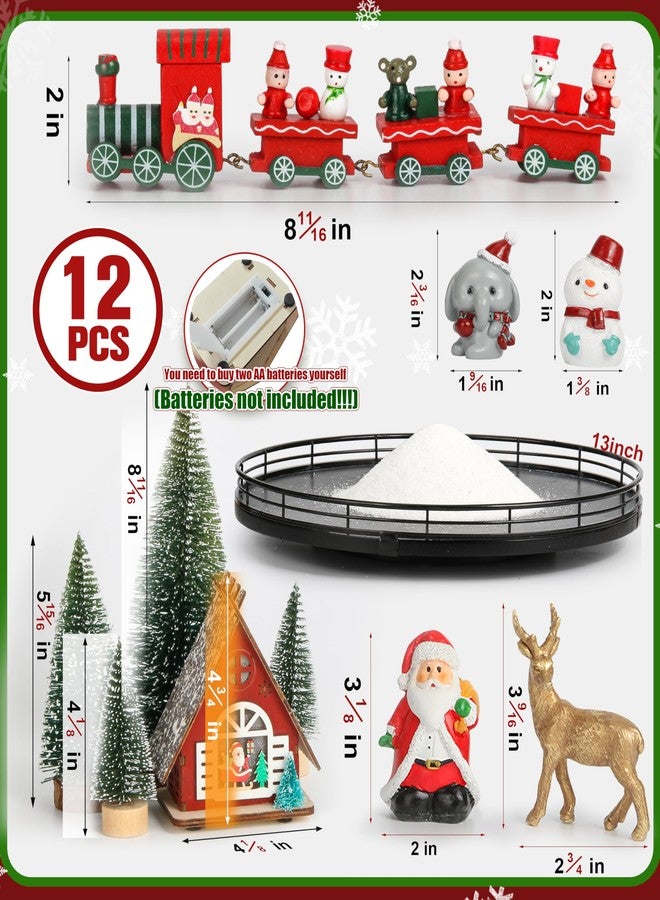 Oroyutor 12 Pcs Christmas Village Set - 13" Oak Wooden Lazy Susan with Santa Train, House & Trees – Indoor Christmas Centerpiece Decor for Holiday Coffee Table, Dining Table, or Mantel Decor - Image 3