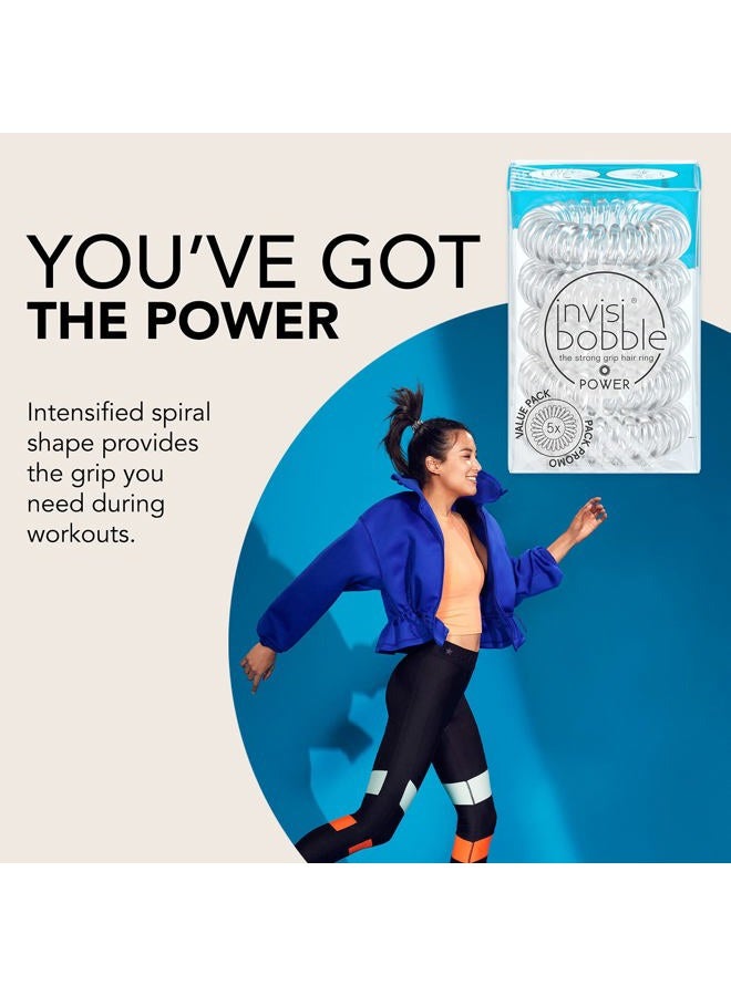 invisibobble Power Traceless Spiral Hair Ties - 5 Pack - Crystal Clear - Strong Elastic Grip Coil Hair Accessories for Active Women - No Kink, Non Soaking - Gentle for Girls Teens and Thick Hair - Image 3