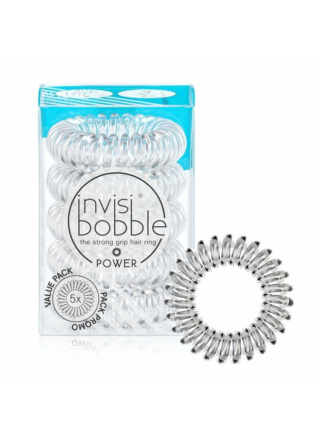 invisibobble Power Traceless Spiral Hair Ties - 5 Pack - Crystal Clear - Strong Elastic Grip Coil Hair Accessories for Active Women - No Kink, Non Soaking - Gentle for Girls Teens and Thick Hair - Image 1