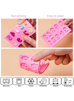 Patelai 4 Pcs Letter Molds For Chocolate Numbers Molds Silicone Fondant Heart Mold Lowercase Uppercase 09 Number Handmade Soap Moulds For Cake/Cupcake Topper Cookies(Pink 0.7 Inch)  - Image 3