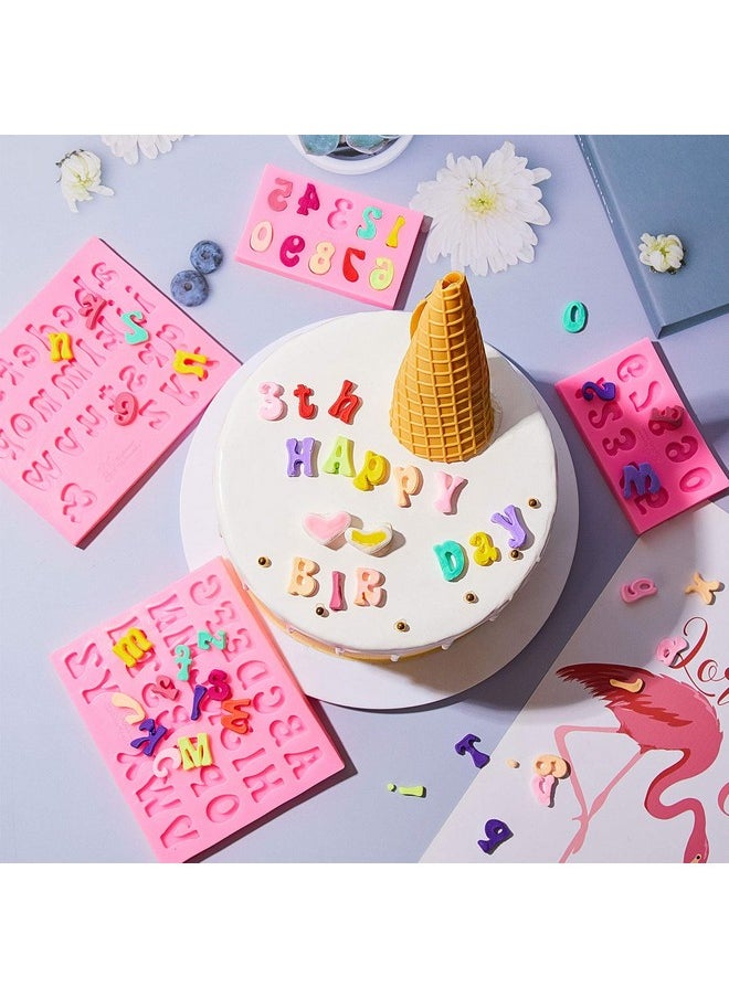 Patelai - 4 Pcs Letter Molds For Chocolate Numbers Molds Silicone Fondant Heart Mold Lowercase Uppercase 09 Number Handmade Soap Moulds For Cake/Cupcake Topper Cookies(Pink 0.7 Inch) - Image 1