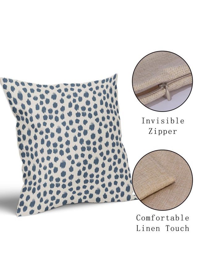Sweetshow Dusty Blue Cream Pillow Covers 18x18 Set of 2 Boho Design Polka Dot Throw Pillows Modern Brush Strokes Print Decorative Outdoor Pillowcase Square Cushion Cover Linen Pillow Case for Sofa Couch Bed - Image 4