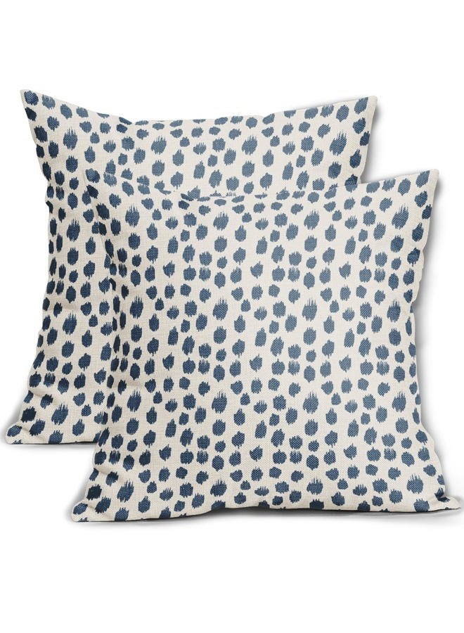 Sweetshow Dusty Blue Cream Pillow Covers 18x18 Set of 2 Boho Design Polka Dot Throw Pillows Modern Brush Strokes Print Decorative Outdoor Pillowcase Square Cushion Cover Linen Pillow Case for Sofa Couch Bed - Image 1