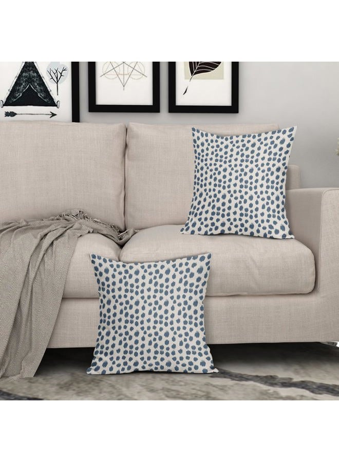 Sweetshow Dusty Blue Cream Pillow Covers 18x18 Set of 2 Boho Design Polka Dot Throw Pillows Modern Brush Strokes Print Decorative Outdoor Pillowcase Square Cushion Cover Linen Pillow Case for Sofa Couch Bed - Image 3