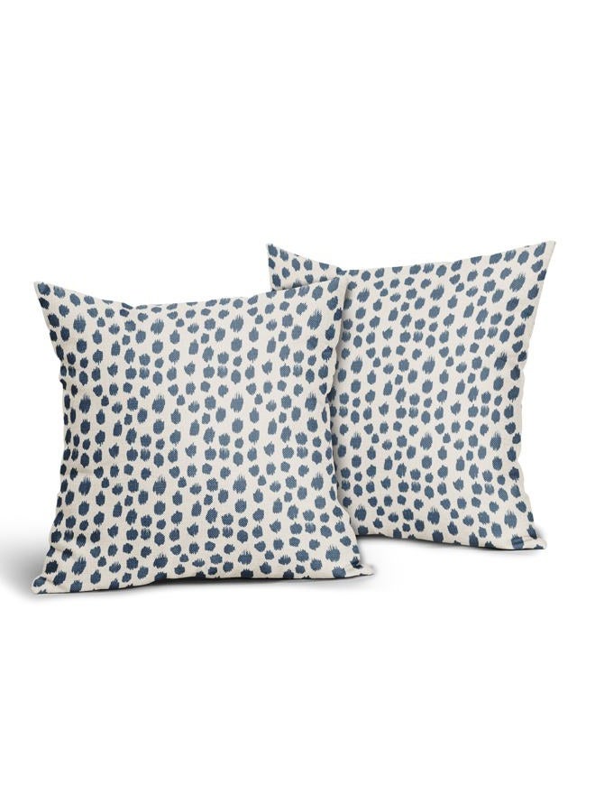 Sweetshow Dusty Blue Cream Pillow Covers 18x18 Set of 2 Boho Design Polka Dot Throw Pillows Modern Brush Strokes Print Decorative Outdoor Pillowcase Square Cushion Cover Linen Pillow Case for Sofa Couch Bed - Image 2