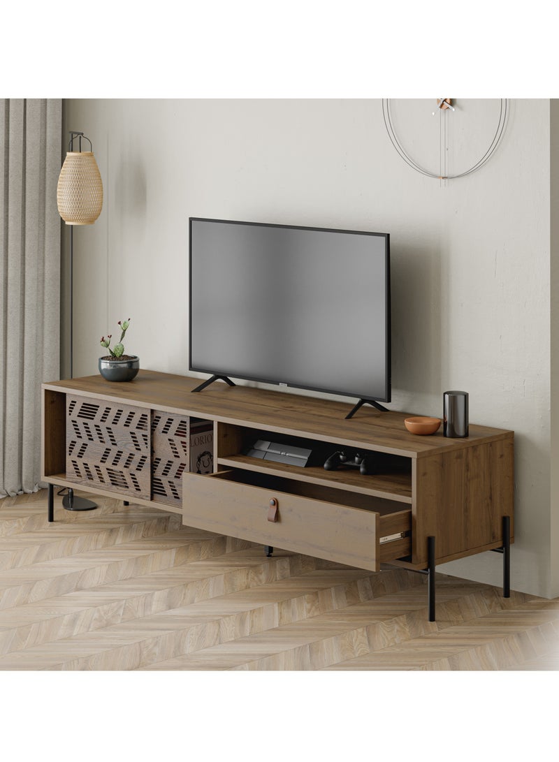 موراه حامل تلفزيون موراه هوم ديونيسوس حتى ٧٠ بوصة | وحدة تلفزيون عصرية بأرجل معدنية متينة للمنزل، باب منزلق، رف مفتوح، درج تخزين | ١٧٠×٤٥×٤٨.٦ سم | بني - Image 3