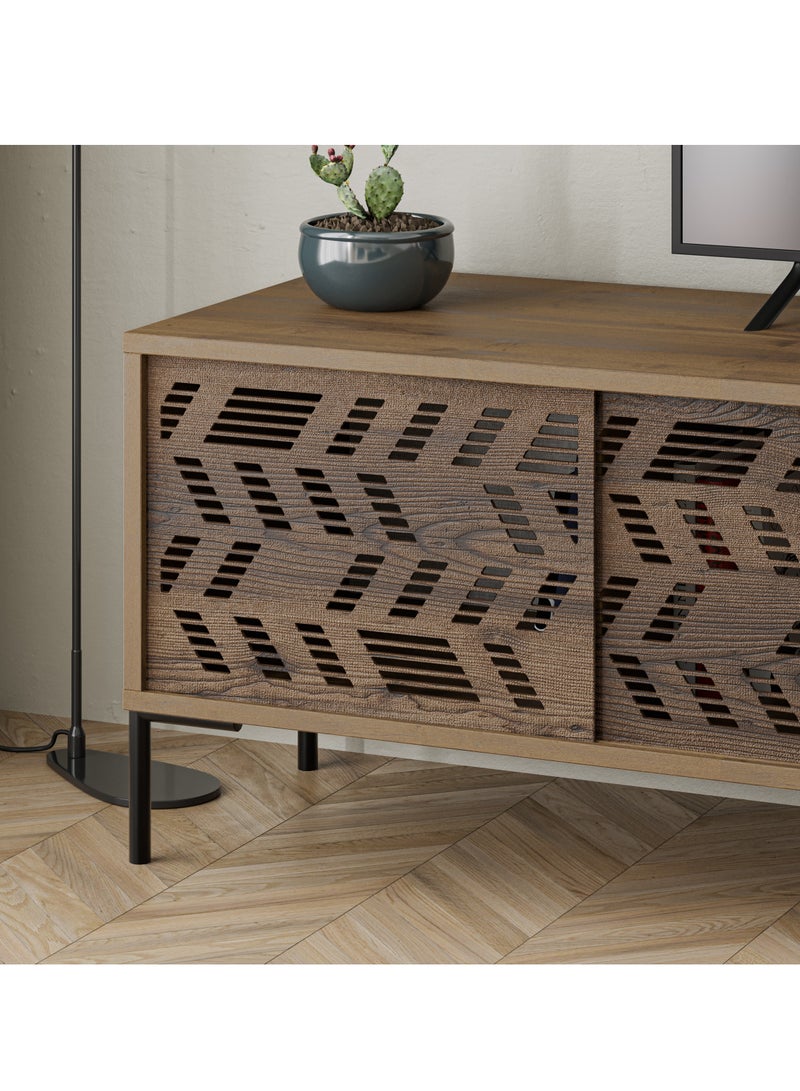 موراه حامل تلفزيون موراه هوم ديونيسوس حتى ٧٠ بوصة | وحدة تلفزيون عصرية بأرجل معدنية متينة للمنزل، باب منزلق، رف مفتوح، درج تخزين | ١٧٠×٤٥×٤٨.٦ سم | بني - Image 4