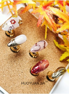 HUOYUAN JIA 10 Pieces Handmade Press On Nails,Reusable and Removable Almond Shaped False Nails,Sparkling Gradient Orange Red and Gold Fingertip Design,Water Droplets and Rhinestones Decoration,Comes with A Rubbing Strip and A Piece of Jelly Glue for Fashionable Women's Holiday Gifts,False Nail Set  - Image 3