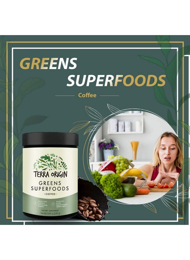 Terra Origin - Greens Powder Immune Defense And Digestive Support ; Probiotics Organic Vegetables Digestive Enzymes ; Nongmo Glutenfree Dairy Free Vegan ; 30 Servings ; Coffee Flavor - Image 1