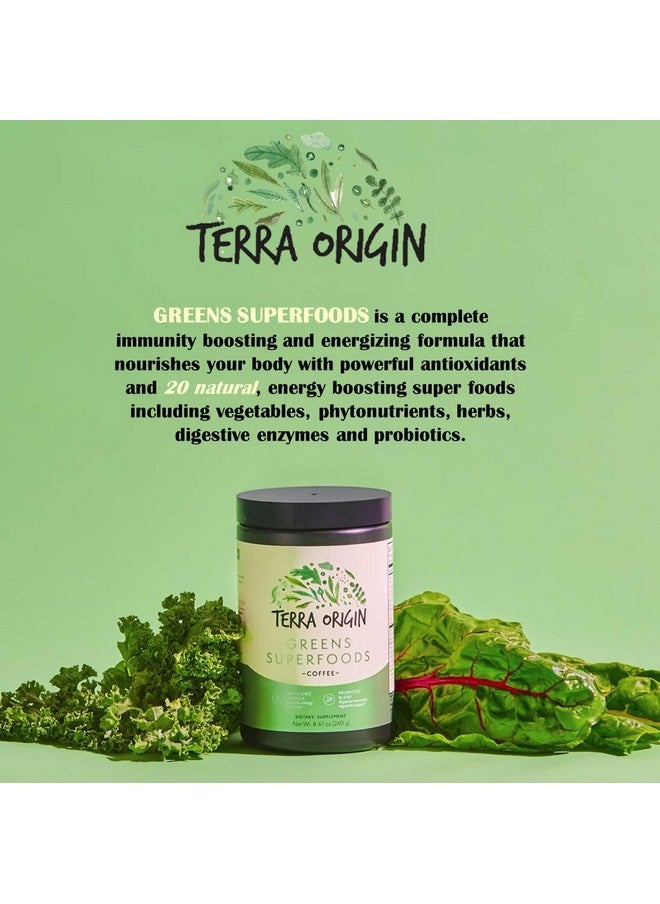 Terra Origin - Greens Powder Immune Defense And Digestive Support ; Probiotics Organic Vegetables Digestive Enzymes ; Nongmo Glutenfree Dairy Free Vegan ; 30 Servings ; Coffee Flavor - Image 1