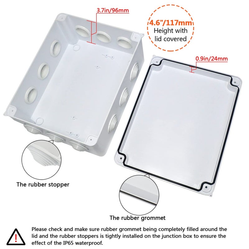 LeMotech Junction Box, ABS Plastic IP65 Waterproof and Dustproof, Universal Electrical Enclosure, Outdoor and Indoor Project Box, 10" x 7.9" x 4.7", White - Image 4