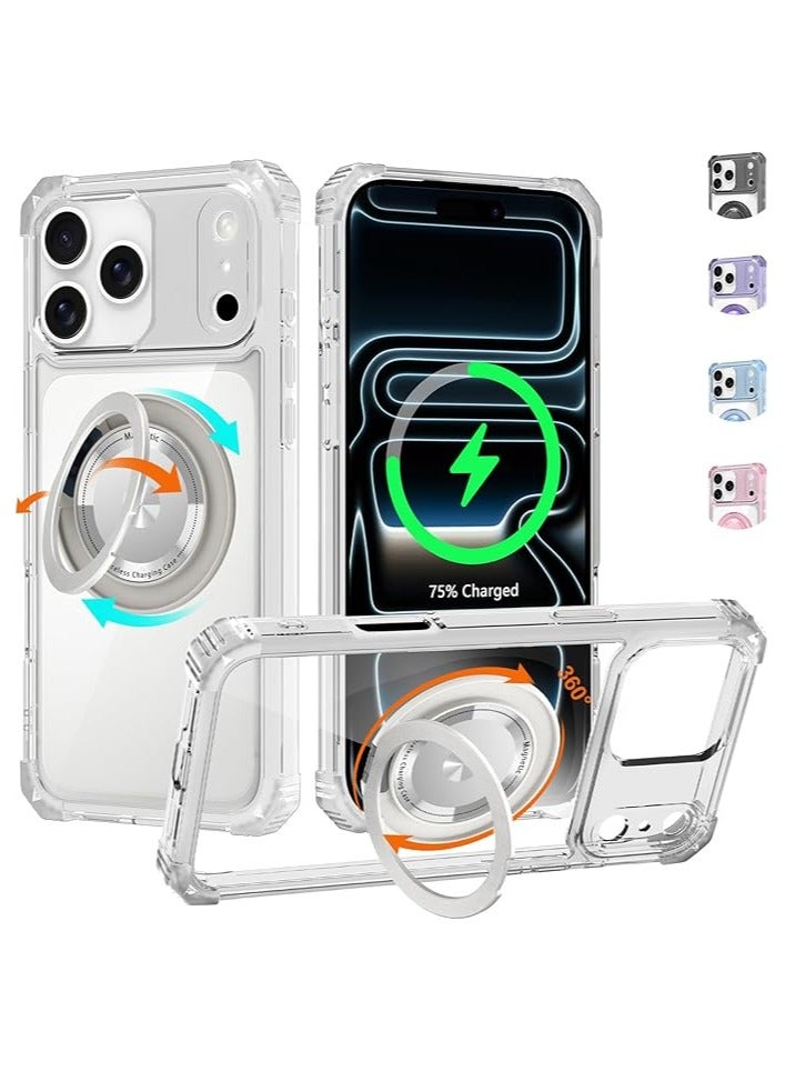 Clear Case for iPhone 17 Pro Max Case with Stand [ Compatible with MagSafe ], Military Grade Heavy Duty Cover with Magnetic 360 Rotatable Ring Kickstand for Women Men, Transparent - Image 1