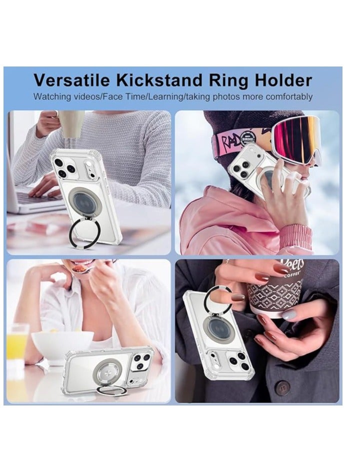 Clear Case for iPhone 17 Pro Max Case with Stand [ Compatible with MagSafe ], Military Grade Heavy Duty Cover with Magnetic 360 Rotatable Ring Kickstand for Women Men, Transparent - Image 2