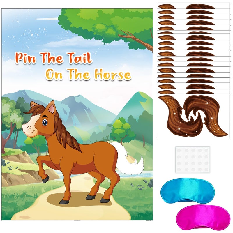 T-Antrix Pin The Tail on The Horse Game Horse Party Games for Kids with 21 x 28 Poster Resuable Tails Stickers Party Supplies for Kids Birthday Party Favor Sets - Image 3