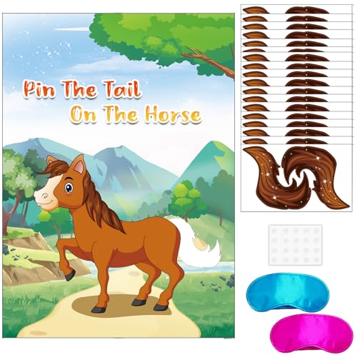 T-Antrix Pin The Tail on The Horse Game Horse Party Games for Kids with 21 x 28 Poster Resuable Tails Stickers Party Supplies for Kids Birthday Party Favor Sets - Image 1
